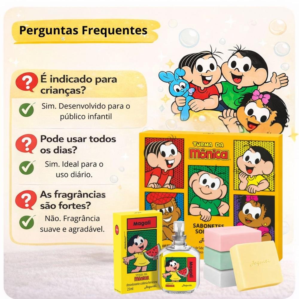 Kit Jequiti Turma Da Mônica: 4 Sabonetes Sortidos + Desodorante Colônia Magali 25ml ÚNICO 7