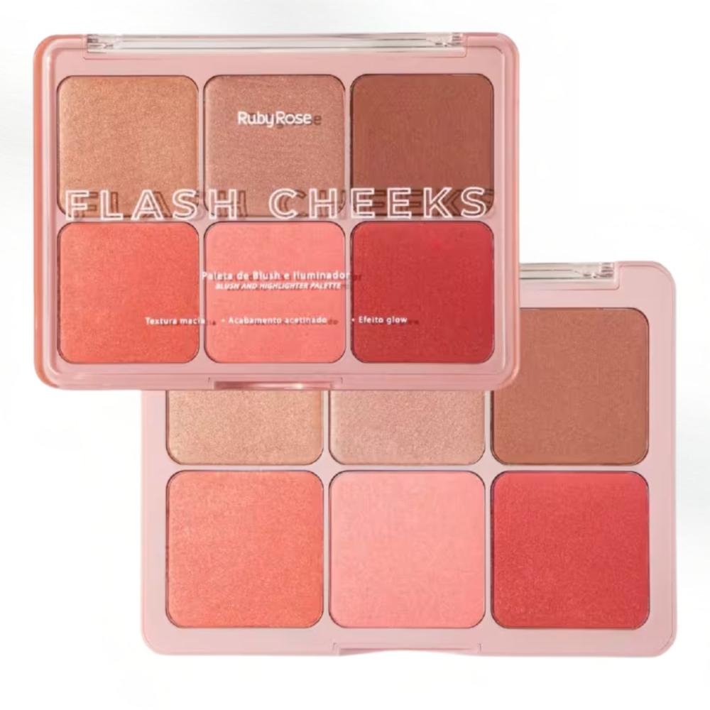Paleta De Blush e Iluminador Ruby Rose Flash Cheeks Hb-m1000
