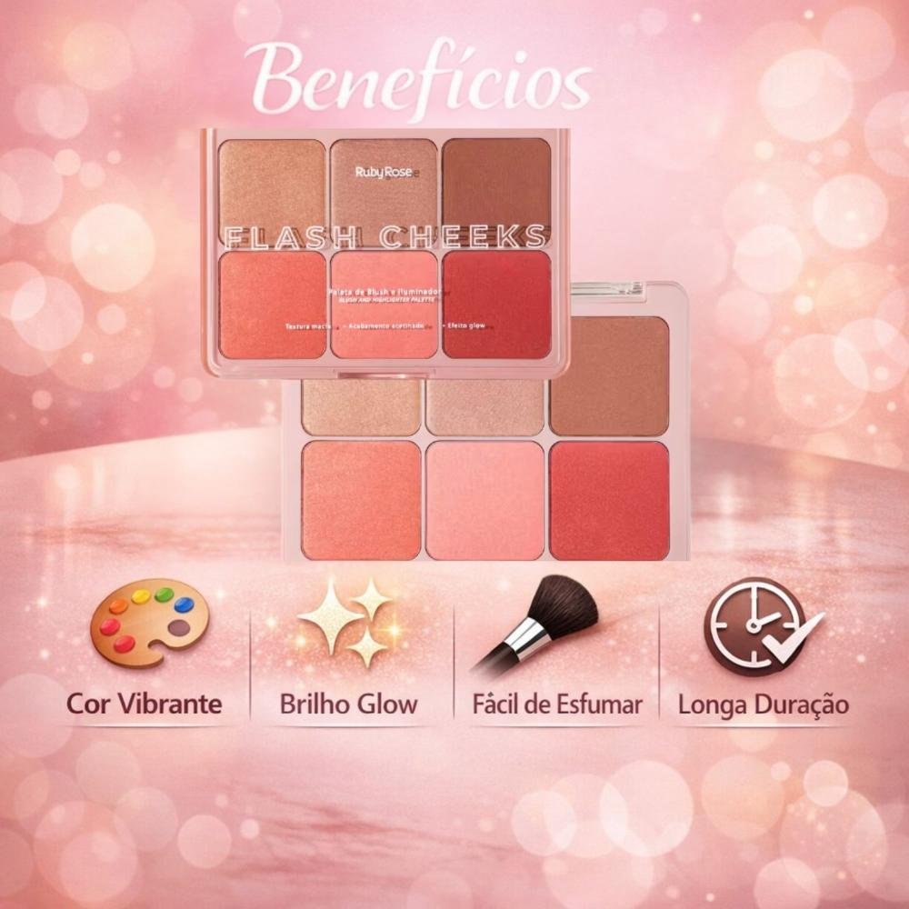 Paleta De Blush e Iluminador Ruby Rose Flash Cheeks Hb-m1000 ÚNICO 2