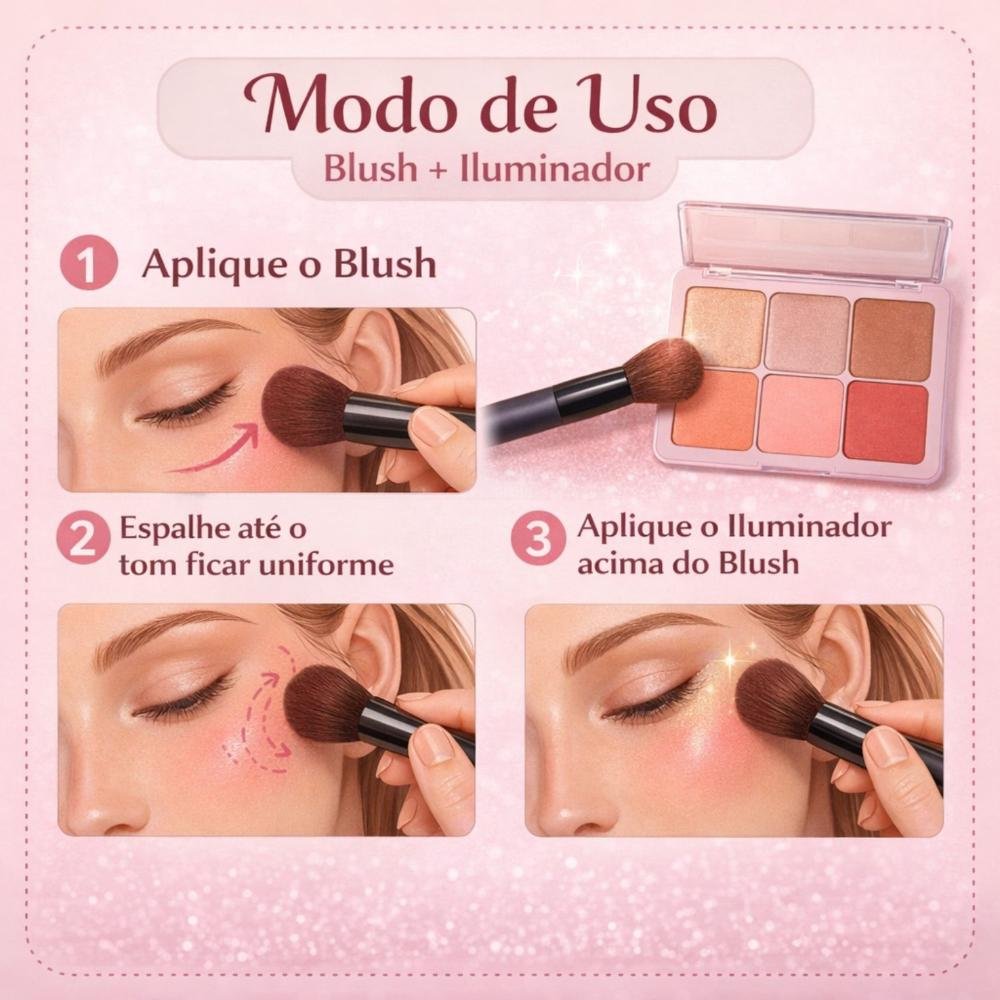 Paleta De Blush e Iluminador Ruby Rose Flash Cheeks Hb-m1000 ÚNICO 6