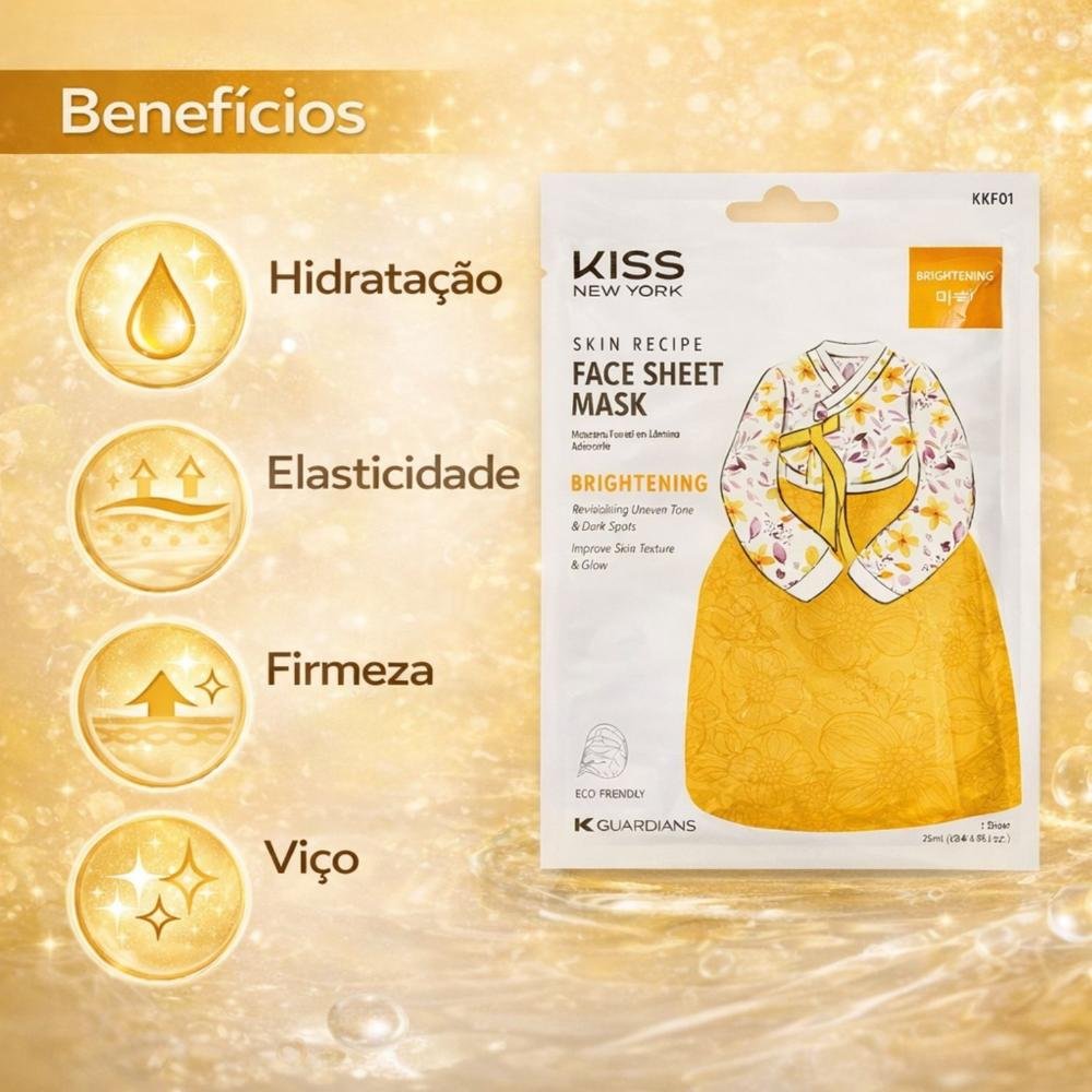 Máscara Facial Coreana Kiss Ny Face Sheet Mask Brightening Iluminadora Kkf01 ÚNICO 2