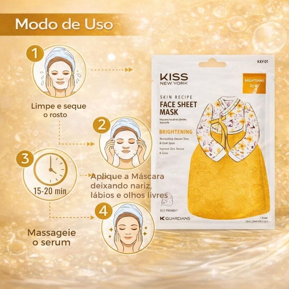 Máscara Facial Coreana Kiss Ny Face Sheet Mask Brightening Iluminadora Kkf01 ÚNICO 6