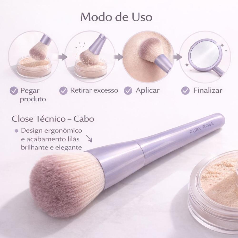 Pincel Para Pó Ruby Rose Hb-Hof1 Lilás 6