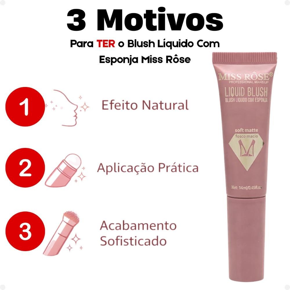 Blush Líquido Com Esponja Miss Rôse Fosco Macio 01 14ml Cor 01 6