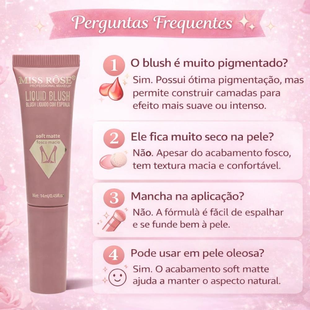 Blush Líquido Com Esponja Miss Rôse Fosco Macio 01 14ml Cor 01 8