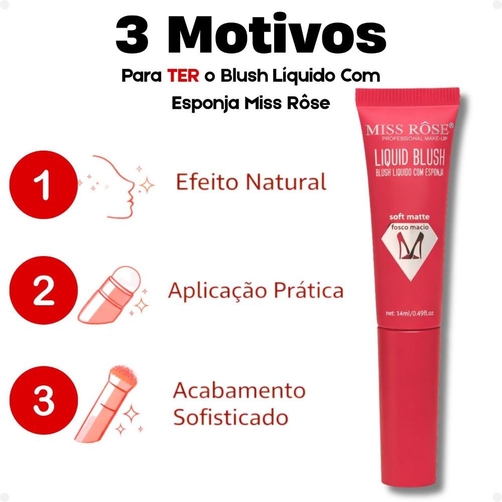 Blush Líquido Com Esponja Miss Rôse Fosco Macio 02 14ml Cor 02 6