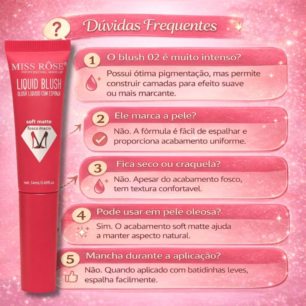 Blush Líquido Com Esponja Miss Rôse Fosco Macio 02 14ml Cor 02 8