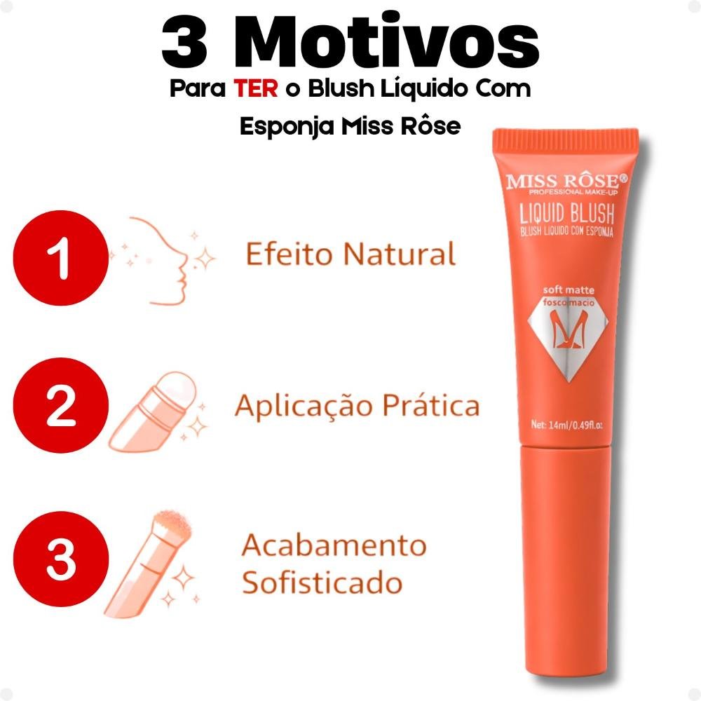Blush Líquido Com Esponja Miss Rôse Fosco Macio 03 14ml Cor 03 6