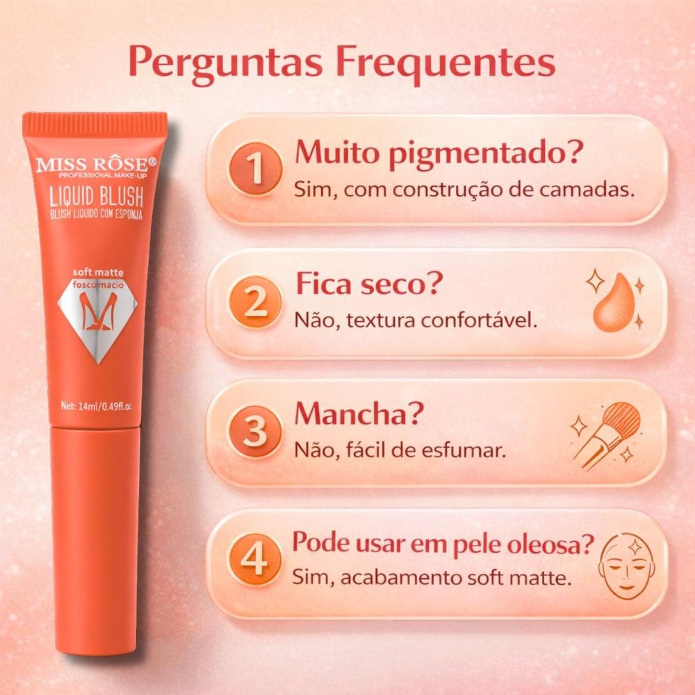 Blush Líquido Com Esponja Miss Rôse Fosco Macio 03 14ml Cor 03 8