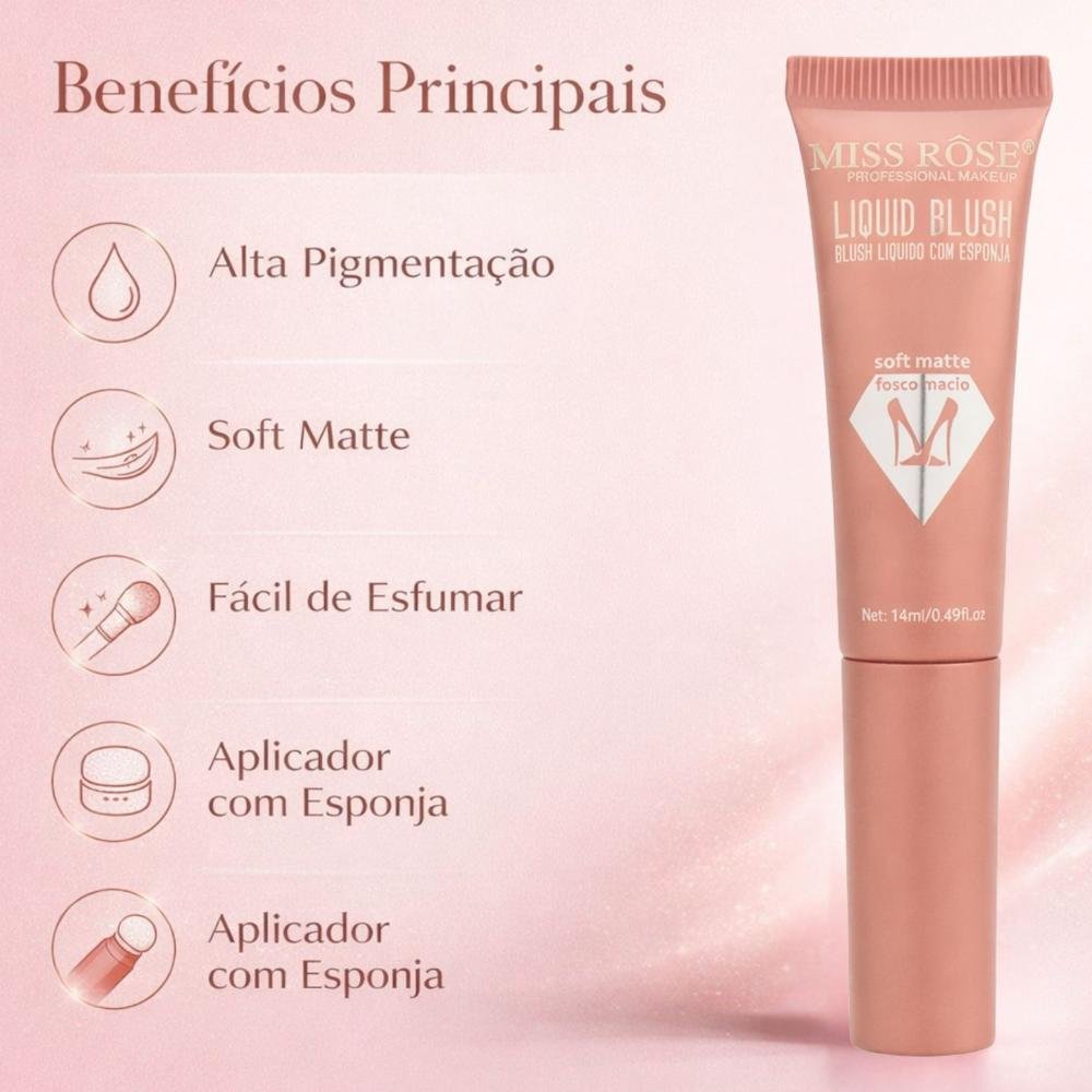 Blush Líquido Com Esponja Miss Rôse Fosco Macio 04 14ml Cor 04 2