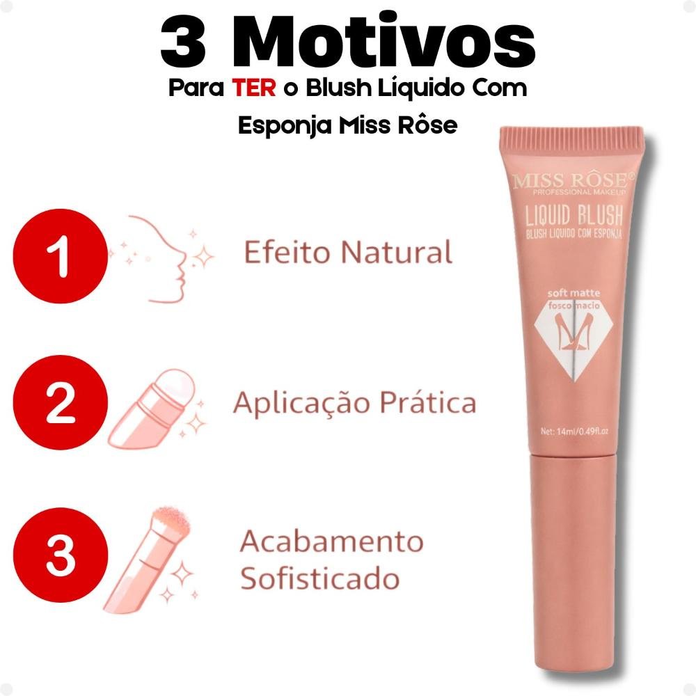 Blush Líquido Com Esponja Miss Rôse Fosco Macio 04 14ml Cor 04 6
