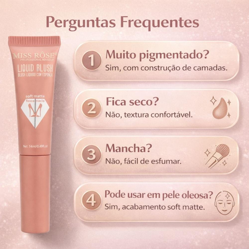 Blush Líquido Com Esponja Miss Rôse Fosco Macio 04 14ml Cor 04 8