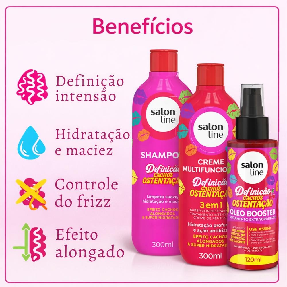 Kit Salon Line Definição Cachos Ostentação: Shampoo e Creme Multifuncional + Óleo Booster ÚNICO 2