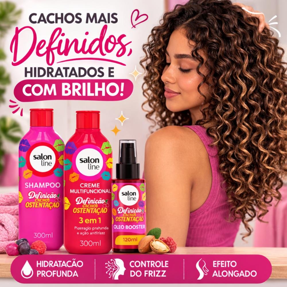 Kit Salon Line Definição Cachos Ostentação: Shampoo e Creme Multifuncional + Óleo Booster ÚNICO 5