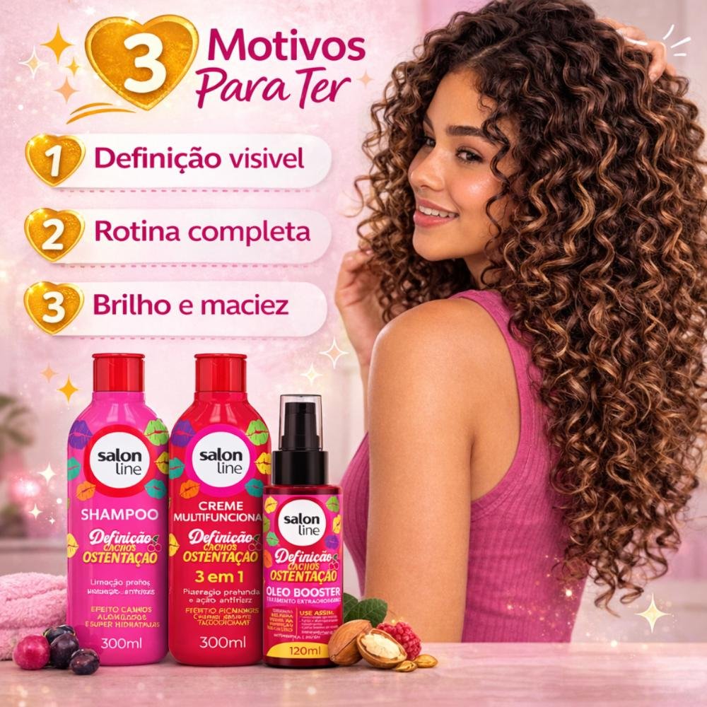 Kit Salon Line Definição Cachos Ostentação: Shampoo e Creme Multifuncional + Óleo Booster ÚNICO 6