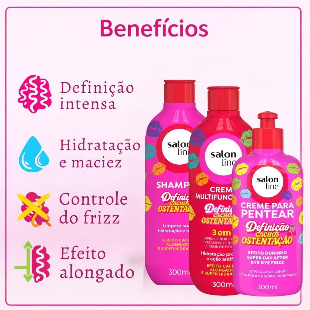 Kit Salon Line Definição Cachos Ostentação: Shampoo e Creme Multifuncional + Creme Pentear 300ml ÚNICO 2