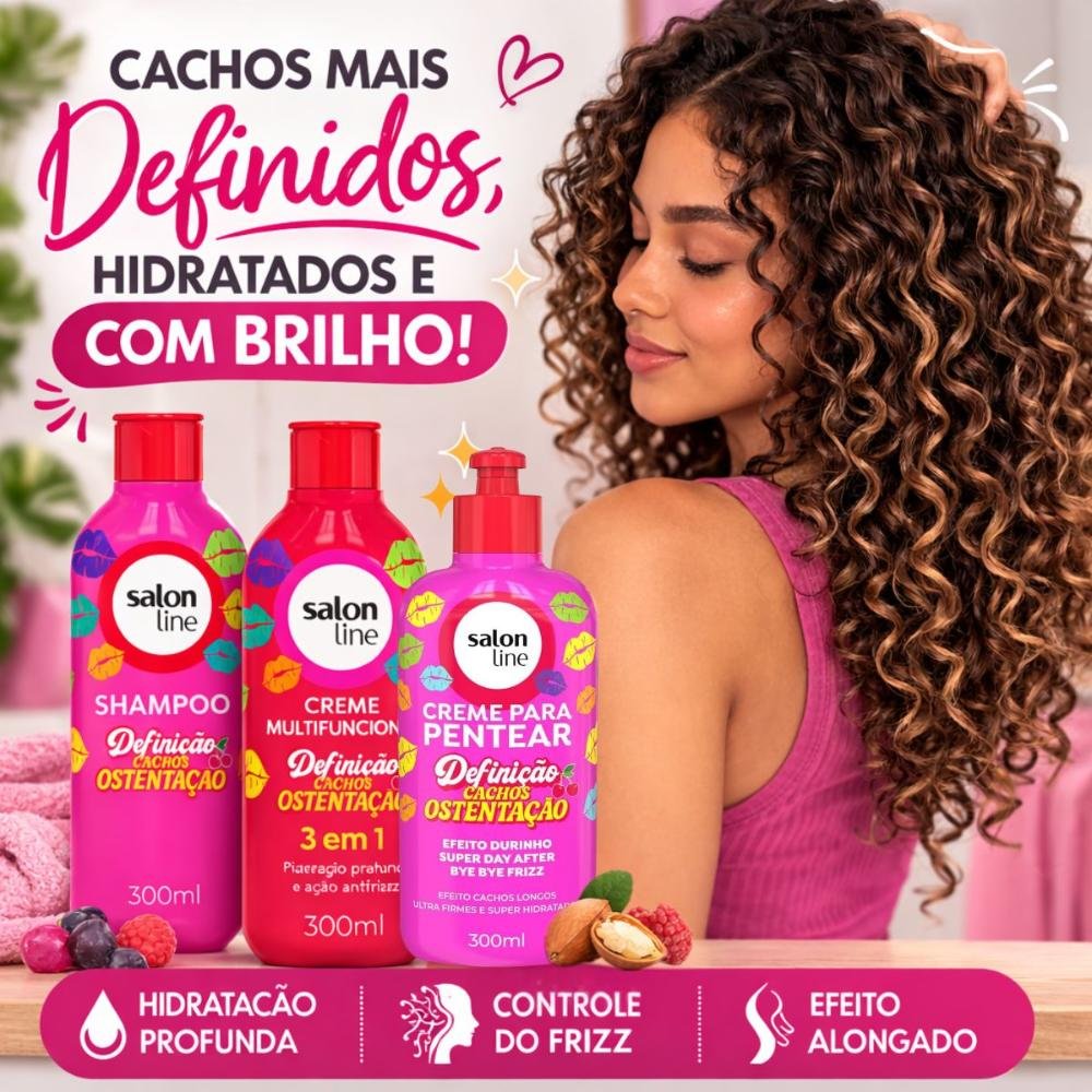 Kit Salon Line Definição Cachos Ostentação: Shampoo e Creme Multifuncional + Creme Pentear 300ml ÚNICO 4
