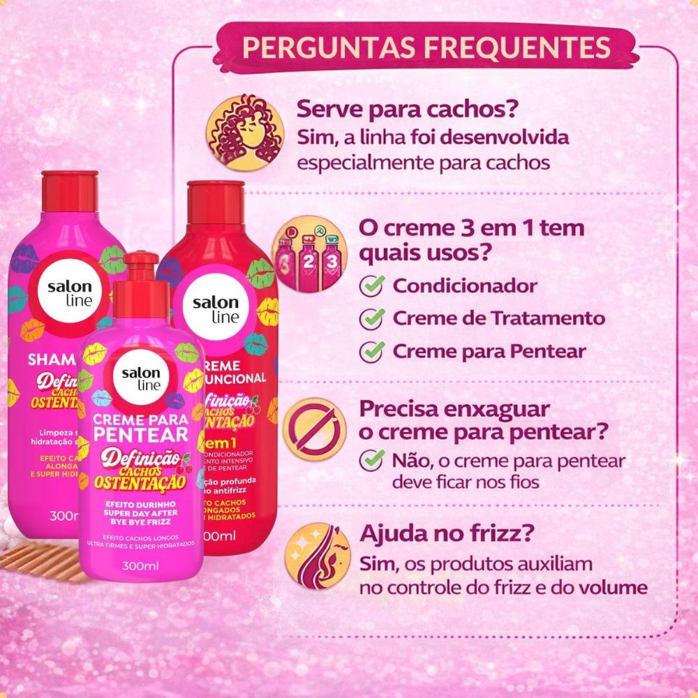 Kit Salon Line Definição Cachos Ostentação: Shampoo e Creme Multifuncional + Creme Pentear 300ml ÚNICO 7