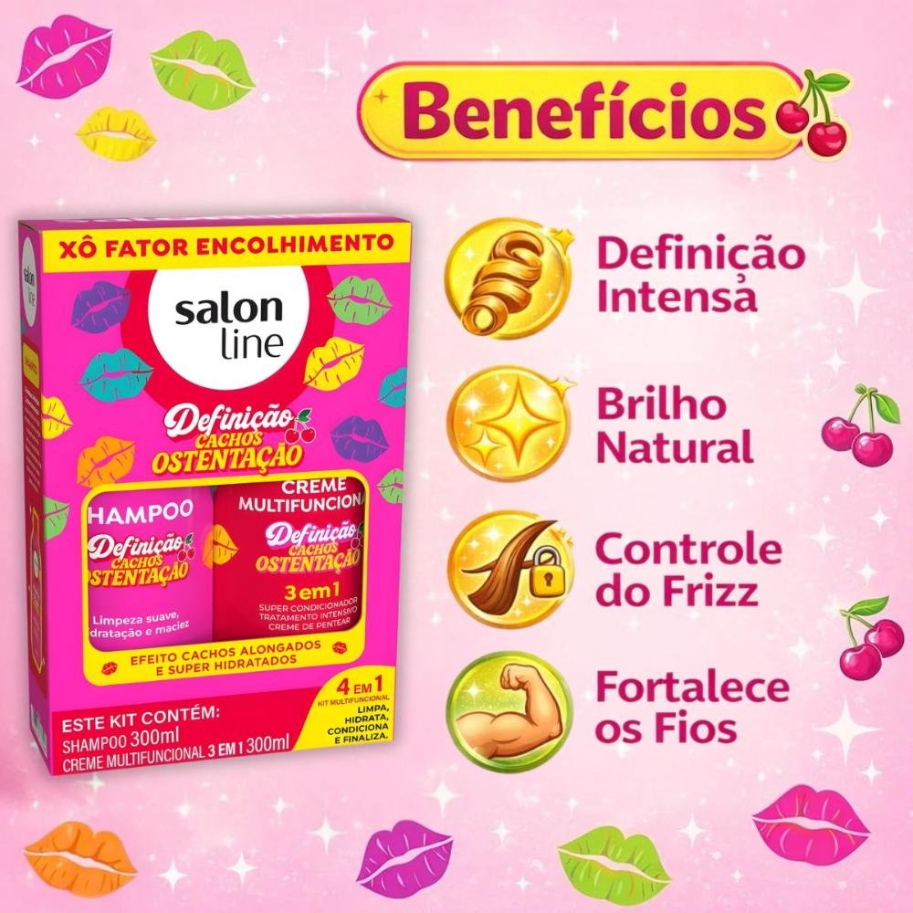 Kit Salon Line Definição Cachos Ostentação: Shampoo e Creme Multifuncional 3 em 1 300ml