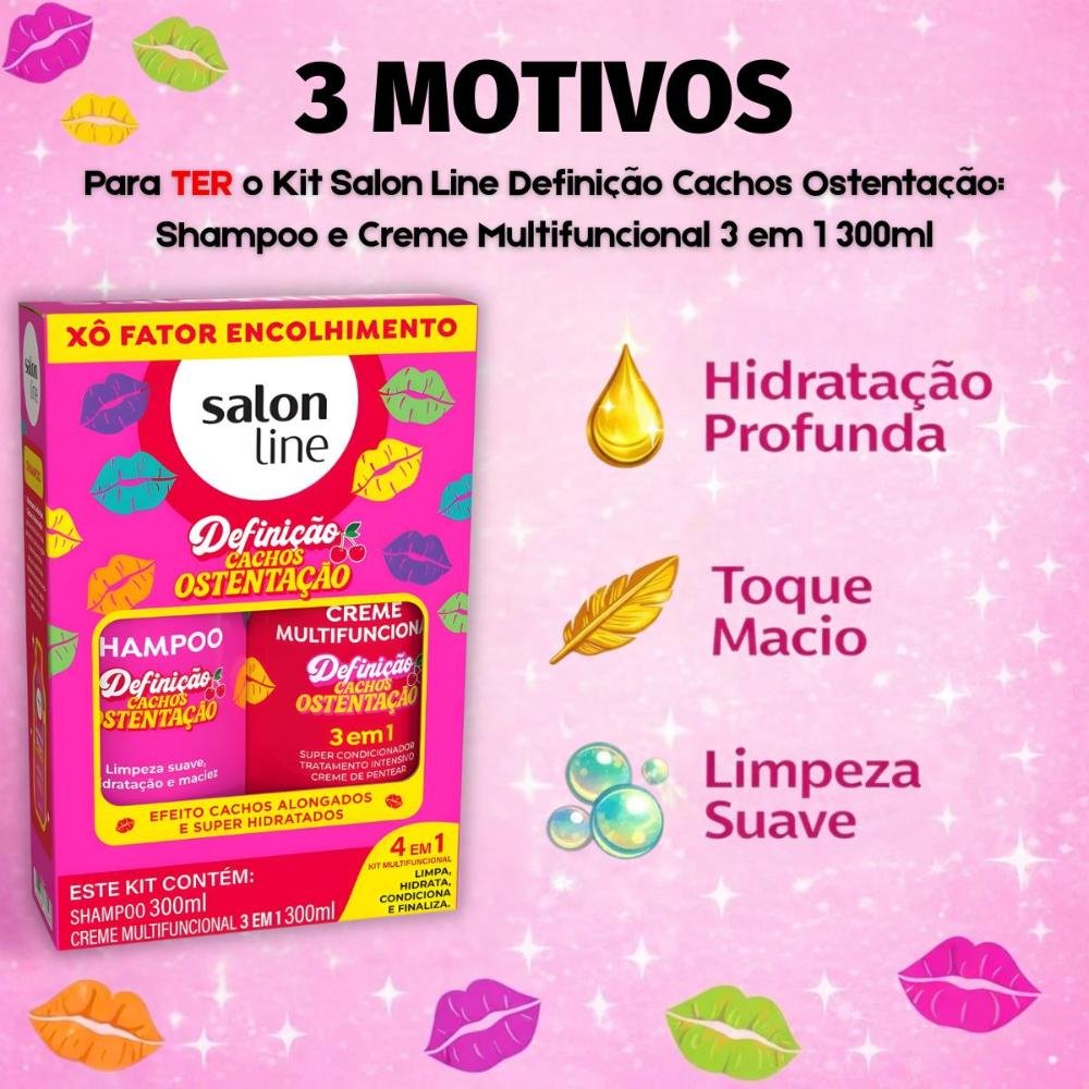 Kit Salon Line Definição Cachos Ostentação: Shampoo e Creme Multifuncional 3 em 1 300ml ÚNICO 5