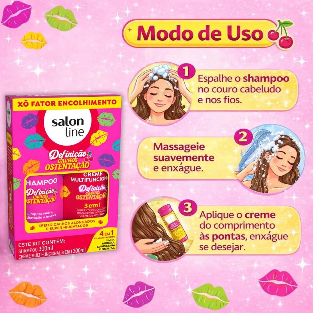 Kit Salon Line Definição Cachos Ostentação: Shampoo e Creme Multifuncional 3 em 1 300ml ÚNICO 6