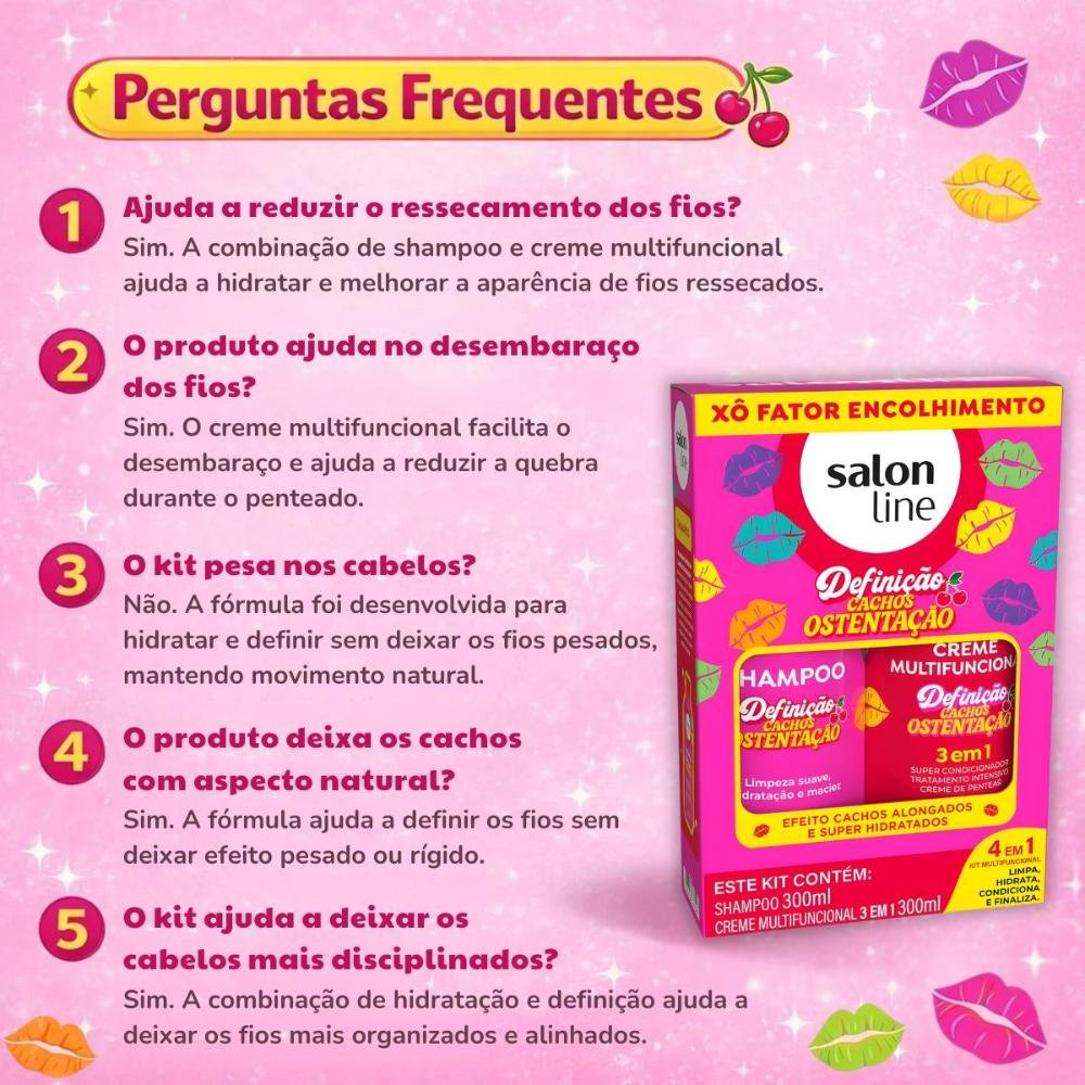 Kit Salon Line Definição Cachos Ostentação: Shampoo e Creme Multifuncional 3 em 1 300ml ÚNICO 7