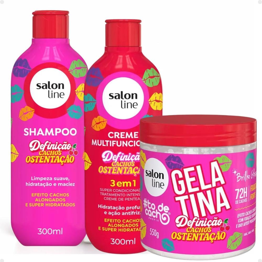 Kit Salon Line Definição Cachos Ostentação: Shampoo e Creme Multifuncional + Gelatina 550g