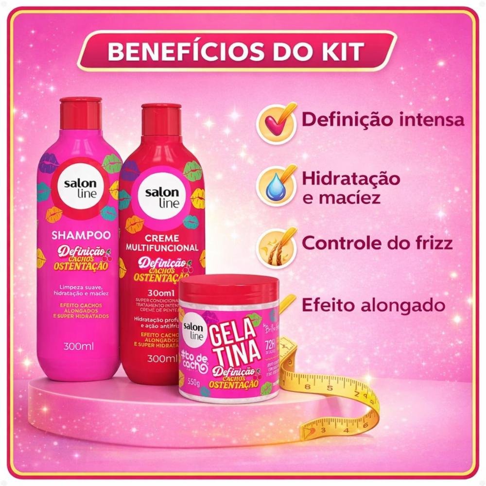 Kit Salon Line Definição Cachos Ostentação: Shampoo e Creme Multifuncional + Gelatina 550g ÚNICO 2
