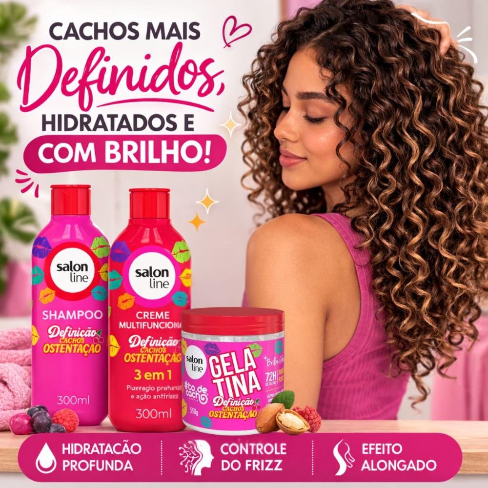 Kit Salon Line Definição Cachos Ostentação: Shampoo e Creme Multifuncional + Gelatina 550g ÚNICO 4