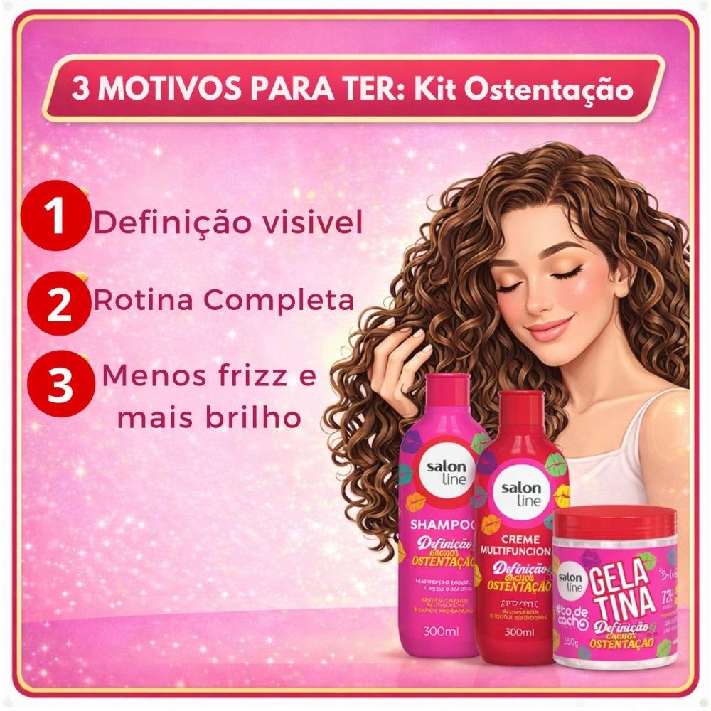 Kit Salon Line Definição Cachos Ostentação: Shampoo e Creme Multifuncional + Gelatina 550g ÚNICO 5