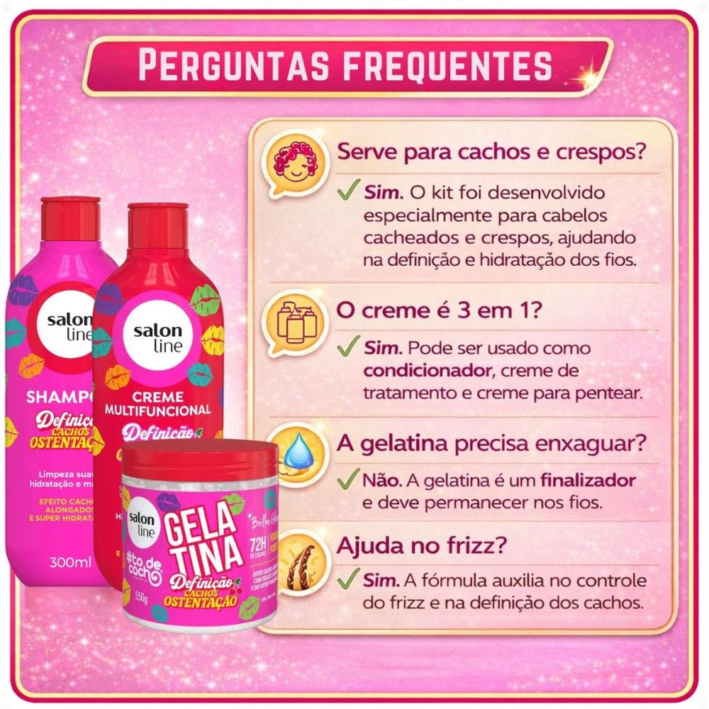 Kit Salon Line Definição Cachos Ostentação: Shampoo e Creme Multifuncional + Gelatina 550g ÚNICO 7