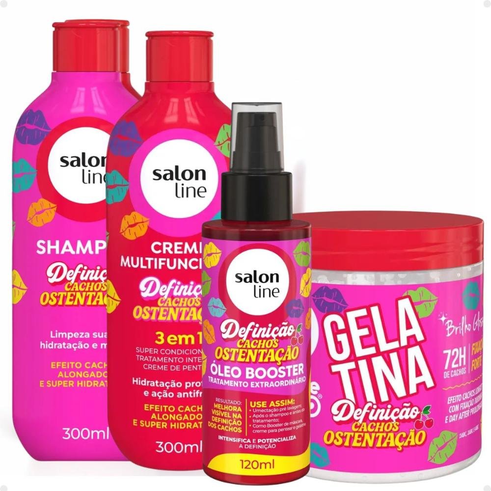 Kit Salon Line Definição Cachos Ostentação: Shampoo e Creme Multifuncional + Gelatina e Óleo Booster