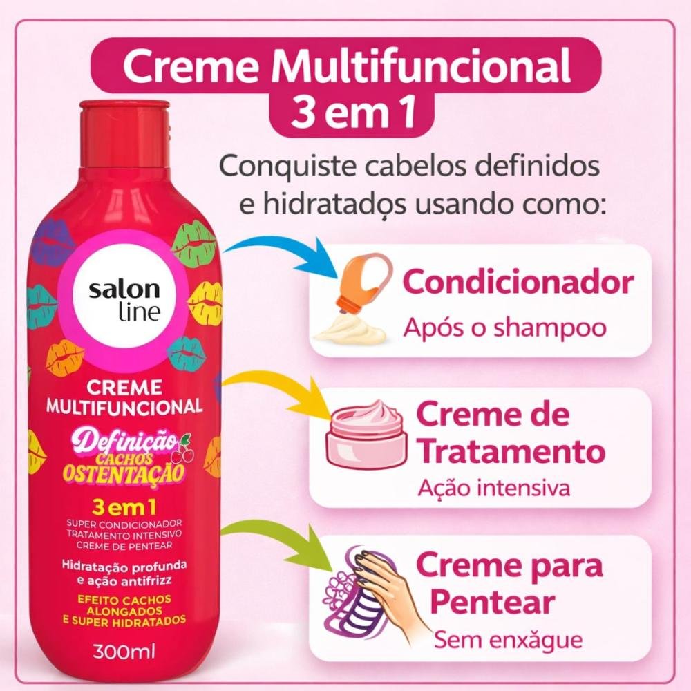 Kit Salon Line Definição Cachos Ostentação: Shampoo e Creme Multifuncional + Gelatina e Óleo Booster ÚNICO 2