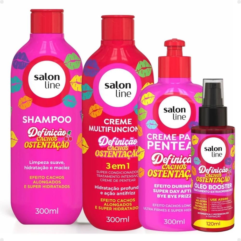 Kit Salon Line Definição Cachos Ostentação: Shampoo e Creme Multifuncional + Creme Pentear 300ml e Óleo Booster