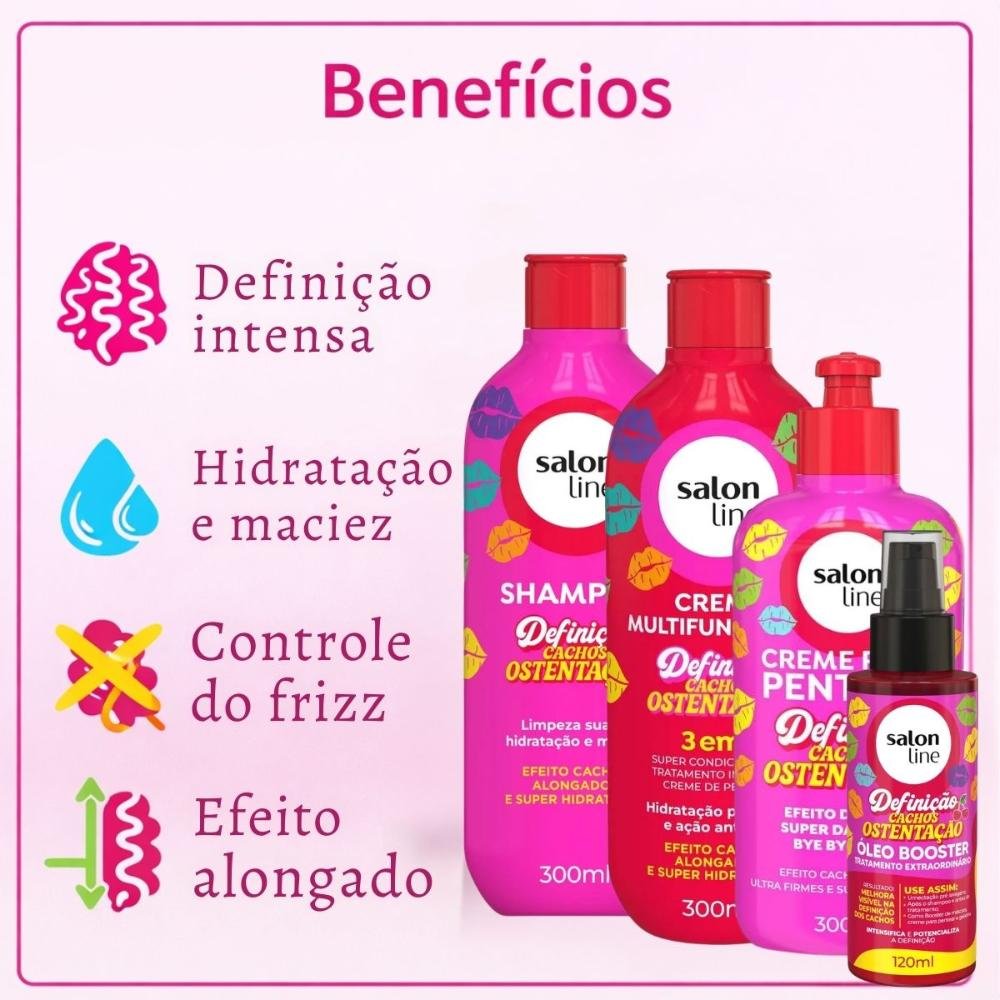 Kit Salon Line Definição Cachos Ostentação: Shampoo e Creme Multifuncional + Creme Pentear 300ml e Óleo Booster ÚNICO 2