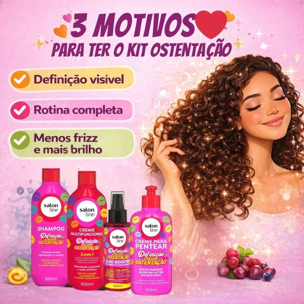 Kit Salon Line Definição Cachos Ostentação: Shampoo e Creme Multifuncional + Creme Pentear 300ml e Óleo Booster ÚNICO 5
