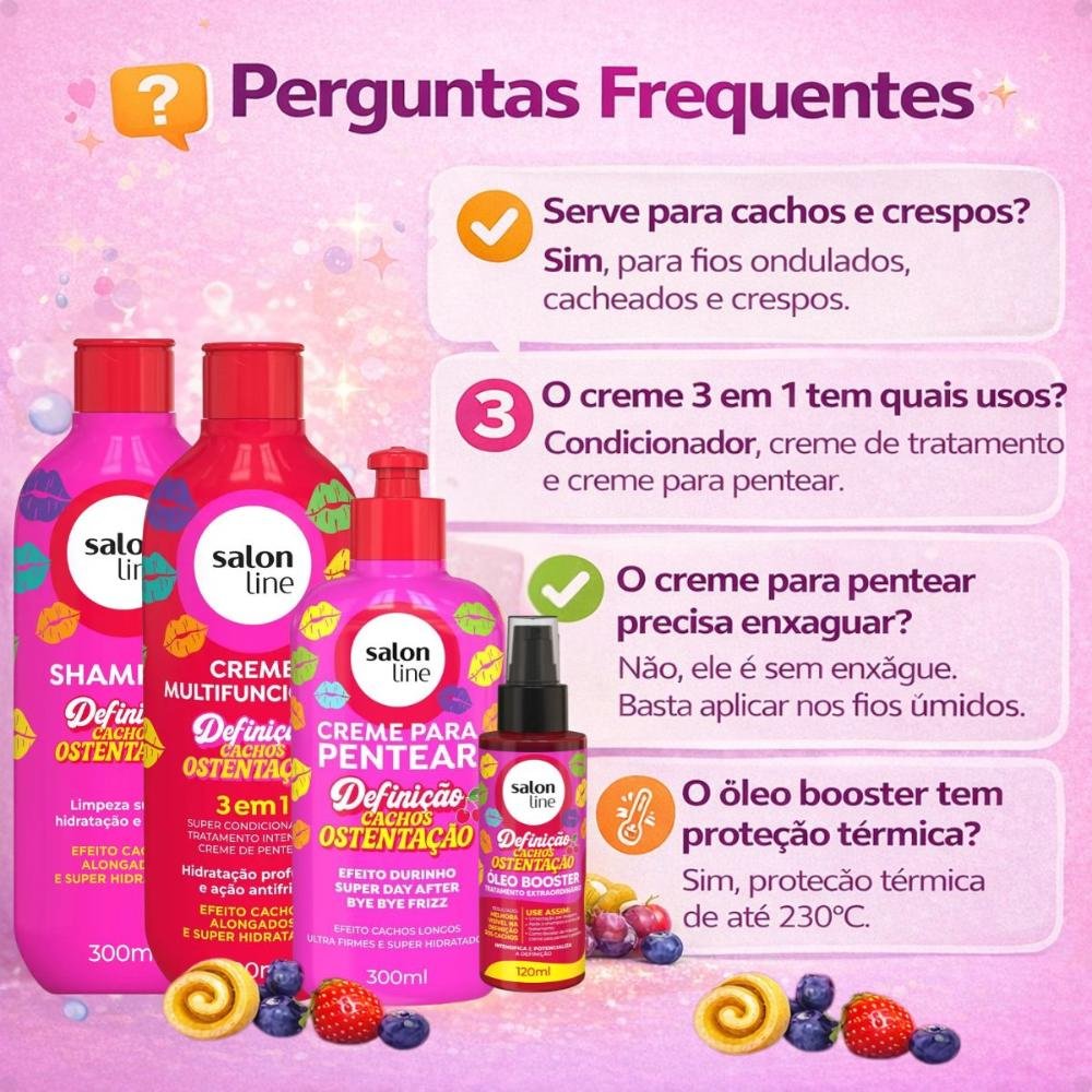 Kit Salon Line Definição Cachos Ostentação: Shampoo e Creme Multifuncional + Creme Pentear 300ml e Óleo Booster ÚNICO 7