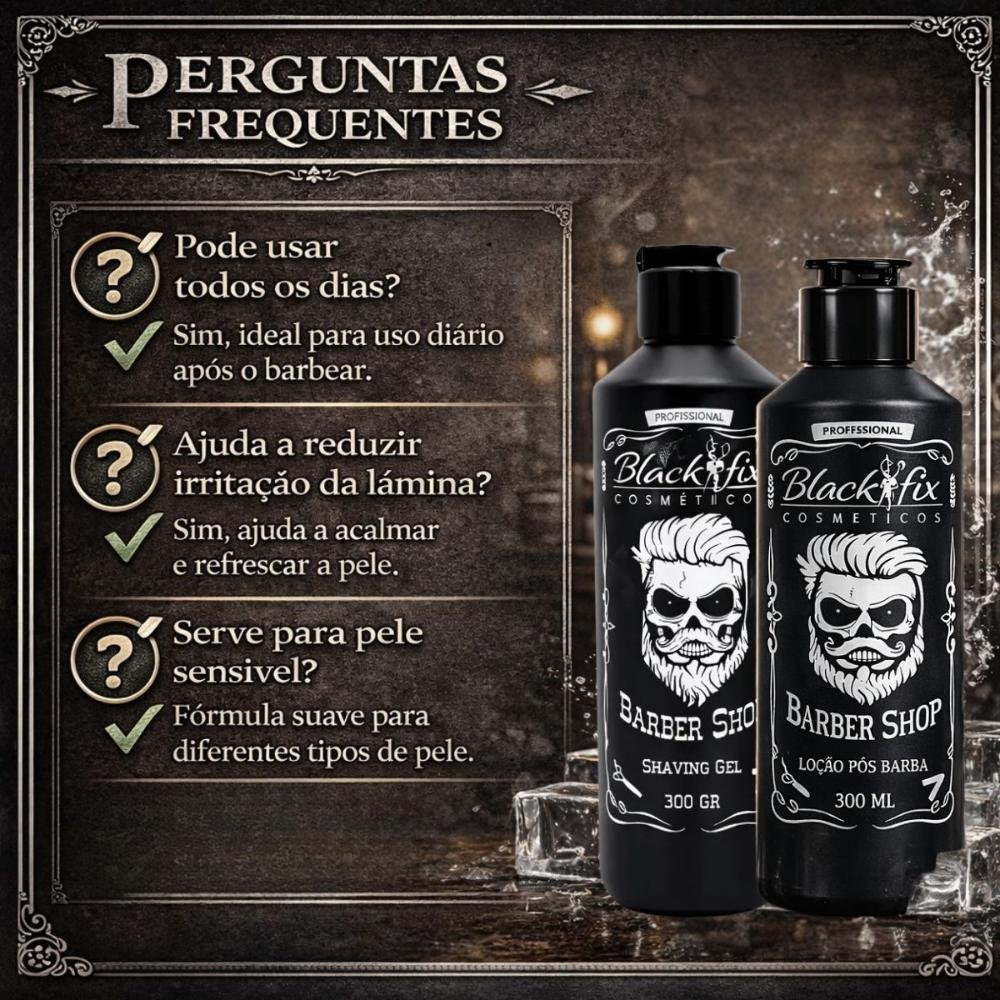Kit Black Fix Barber Shop: Loção Pós Barba 300ml e Gel De Barbear 300g ÚNICO 7