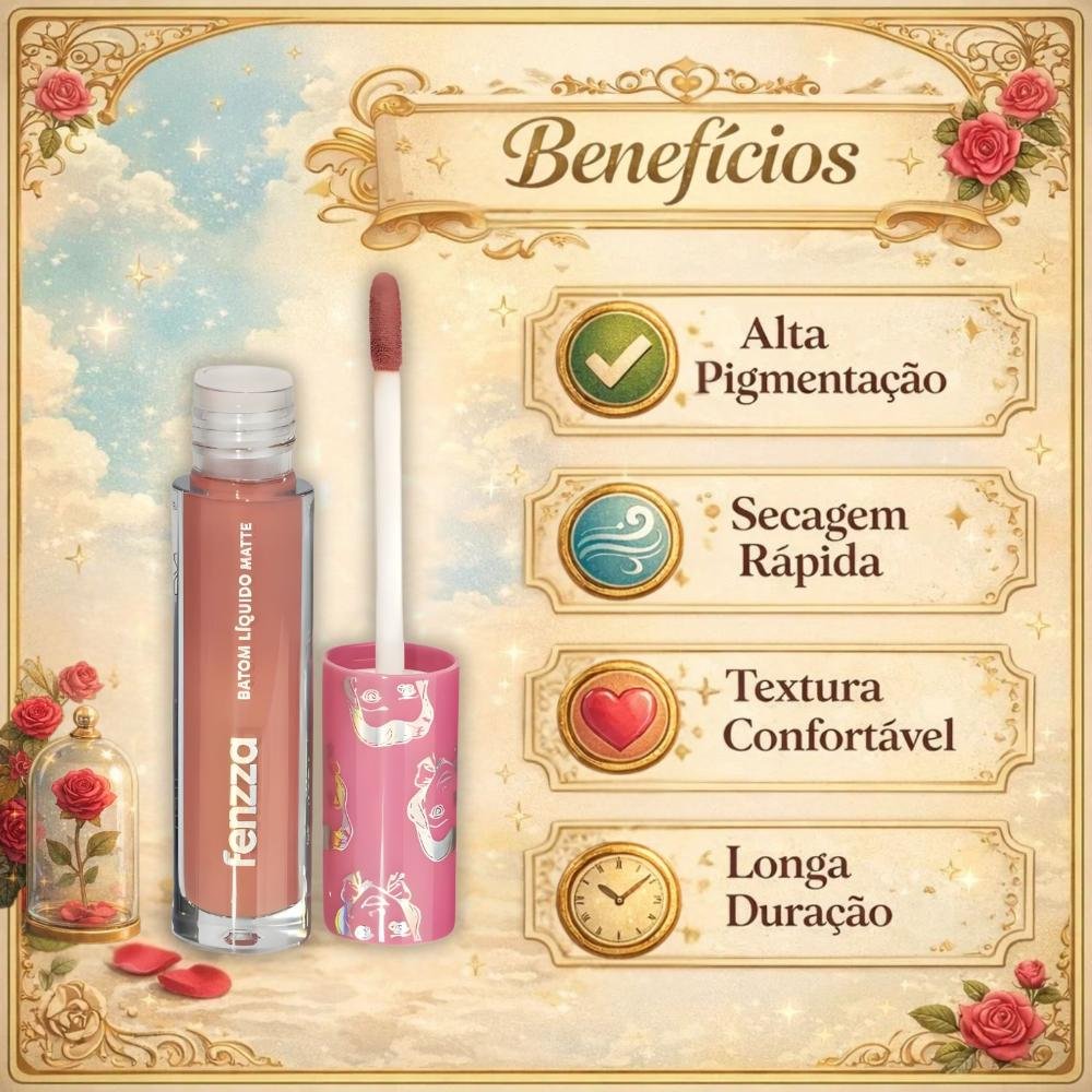 Batom Líquido Matte Fenzza Disney Princesa Bela Dis108 Bela 3