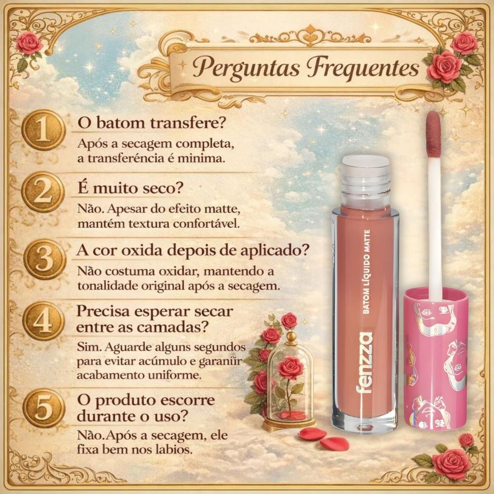 Batom Líquido Matte Fenzza Disney Princesa Bela Dis108 Bela 7