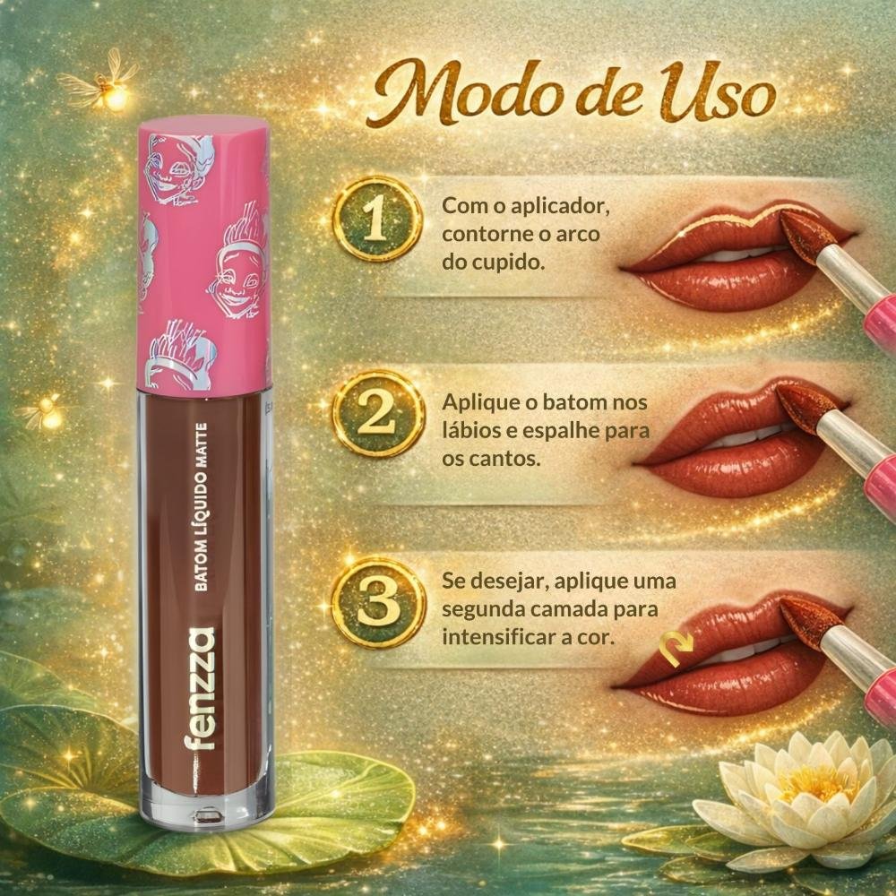 Batom Líquido Matte Fenzza Disney Princesa Tiana Dis108 ÚNICO 5