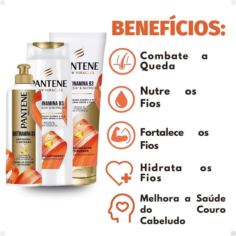 Kit Pantene Biotinamina B3 Antiqueda e Nutrição: Shampoo 300ml e Condicionador 250ml + Creme de Pentear 240g ÚNICO 2