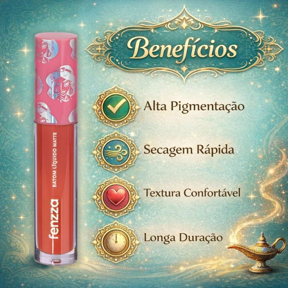 Batom Líquido Matte Fenzza Disney Princesa Jasmine Dis108 Jasmine 2