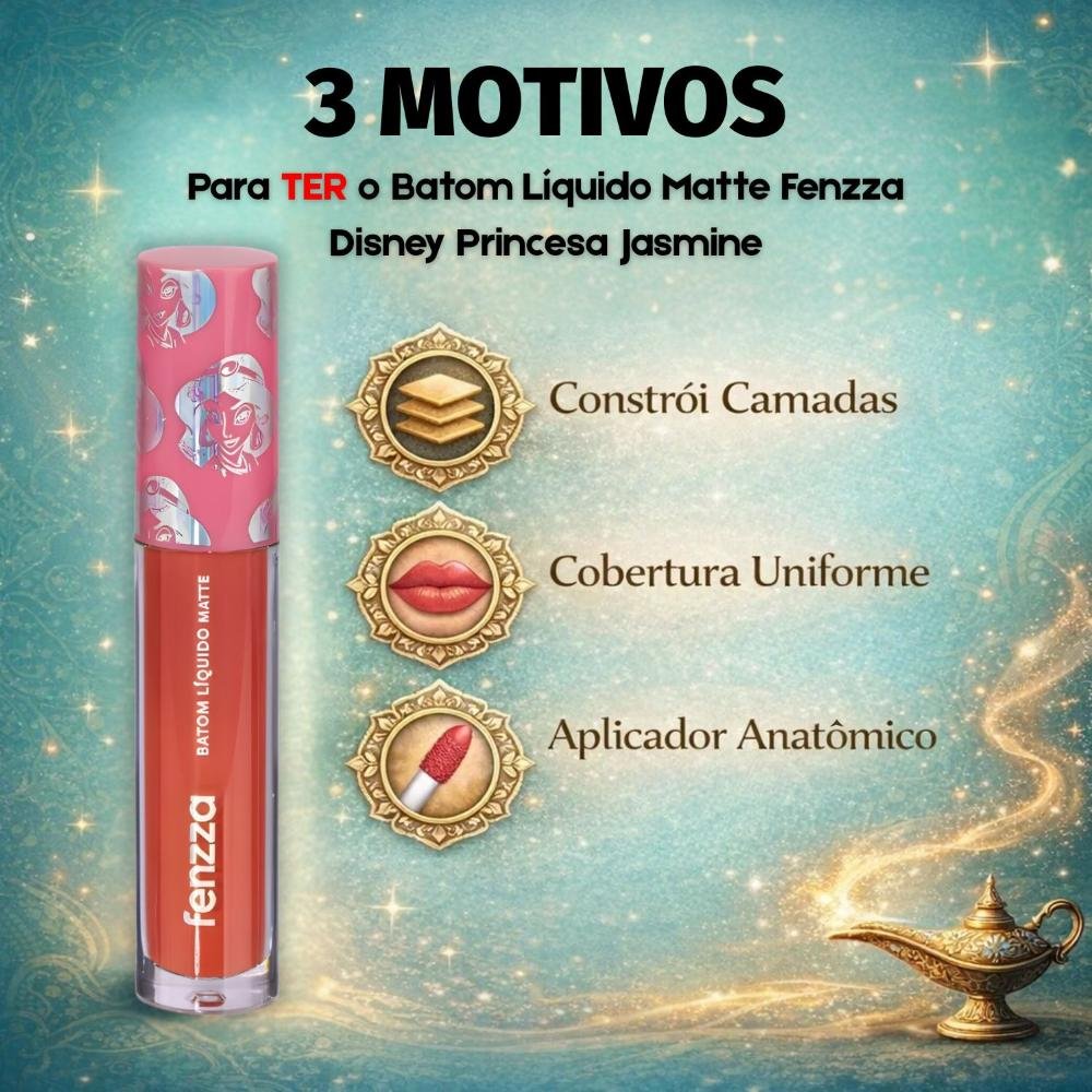 Batom Líquido Matte Fenzza Disney Princesa Jasmine Dis108 Jasmine 4