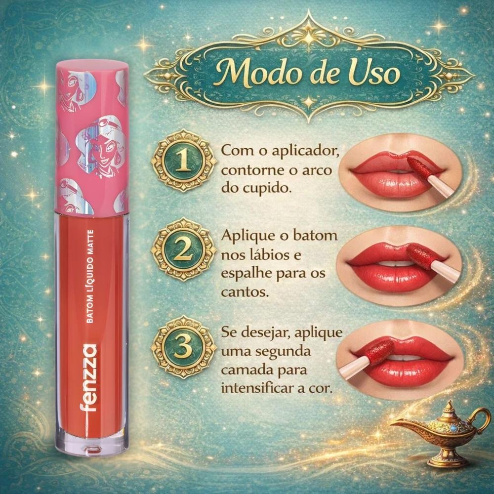 Batom Líquido Matte Fenzza Disney Princesa Jasmine Dis108 Jasmine 5