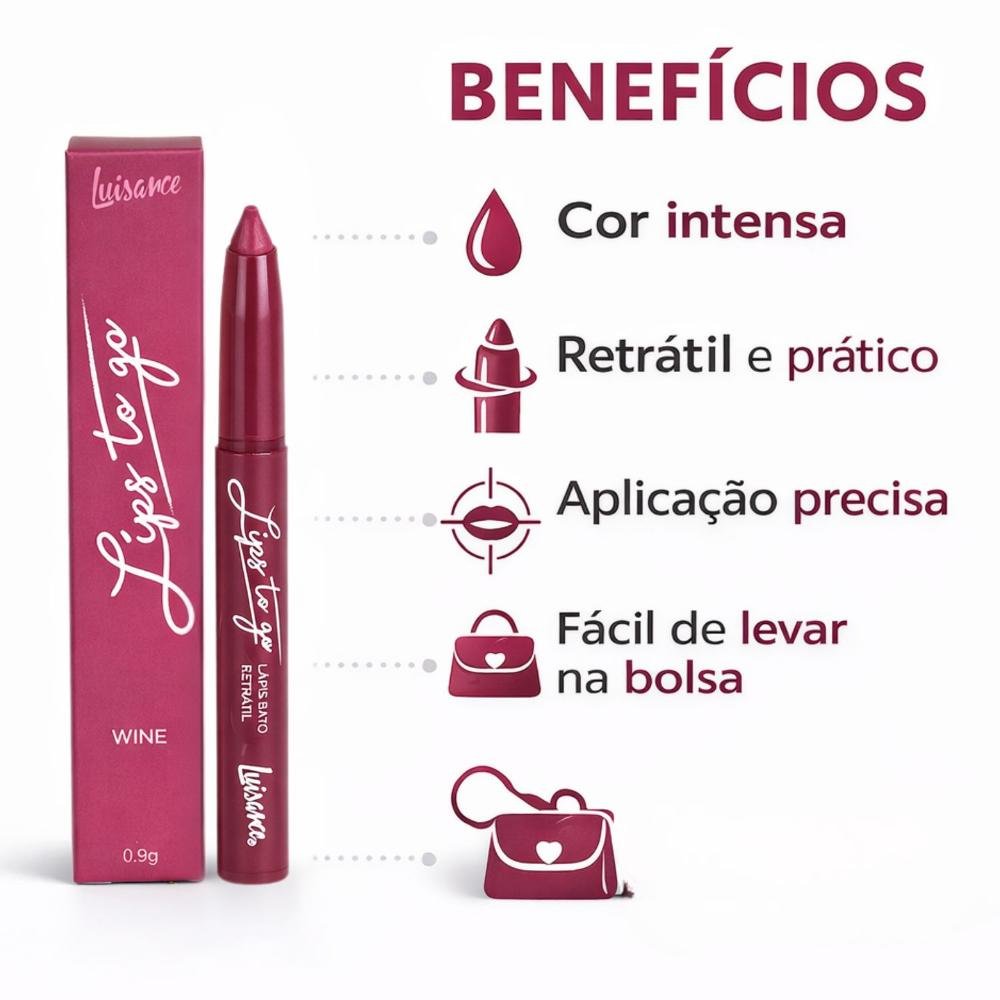 Lápis batom Retrátil Luisance Lips To Go Wine Ref.:L7008 Wine 2