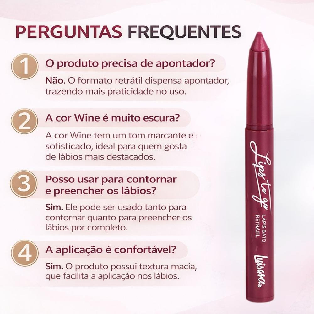 Lápis batom Retrátil Luisance Lips To Go Wine Ref.:L7008 Wine 8