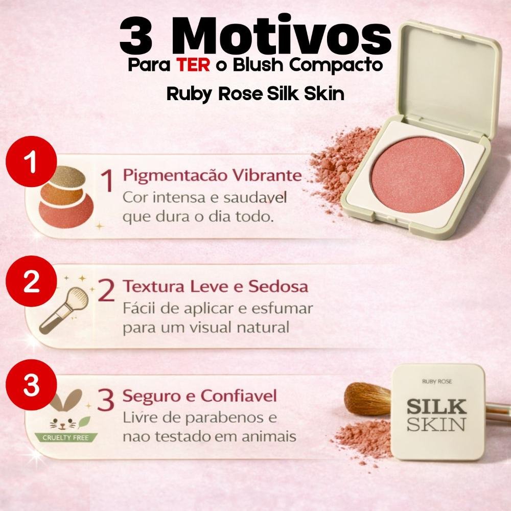 Blush Compacto Ruby Rose Silk Skin Natural Flush Cherry Crush Hb-t1001-2 Cherry Crush 2