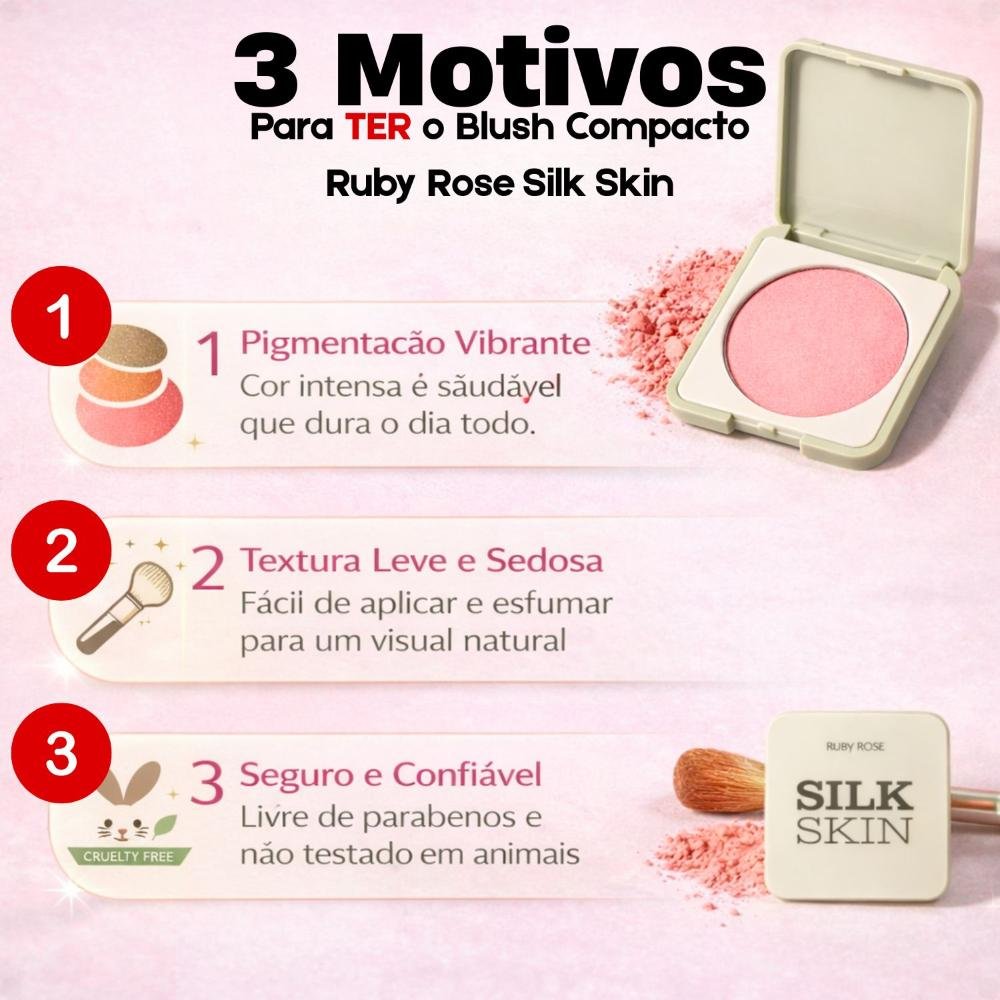 Blush Compacto Ruby Rose Silk Skin Natural Flush Dusty Rose Hb-t1001-5 Dusty Rose 7