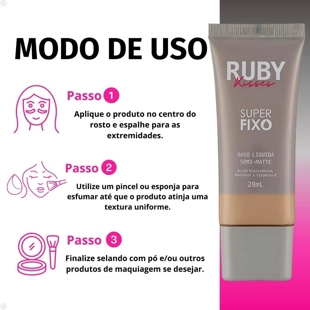 Base Líquida Ruby Kisses Super Fixo Semi-Matte cor 122 28ml Cor 122 6